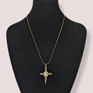 V. Swirling Rhinestone Cross Pendant Necklace